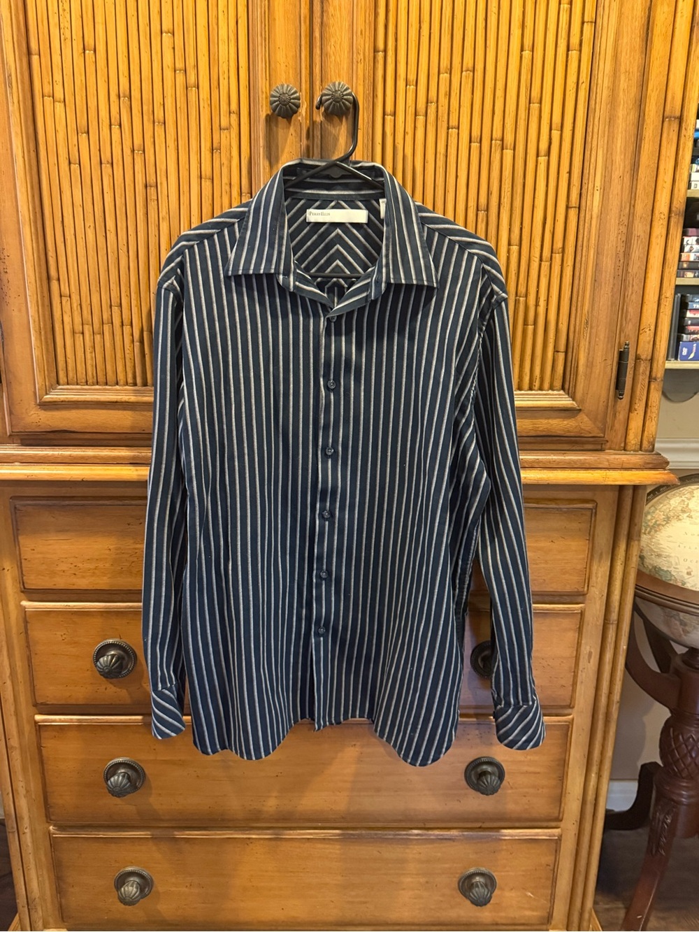Perry Ellis Black Shirt with White Pinstripes